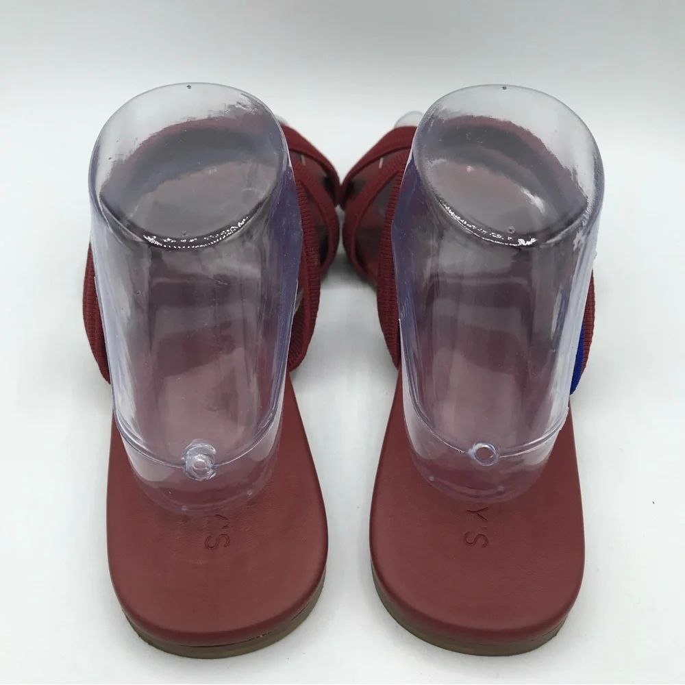 Rothy's Flat Sandals Women's 10 Sangria Red Triple Band Slides Retired Style EUC
